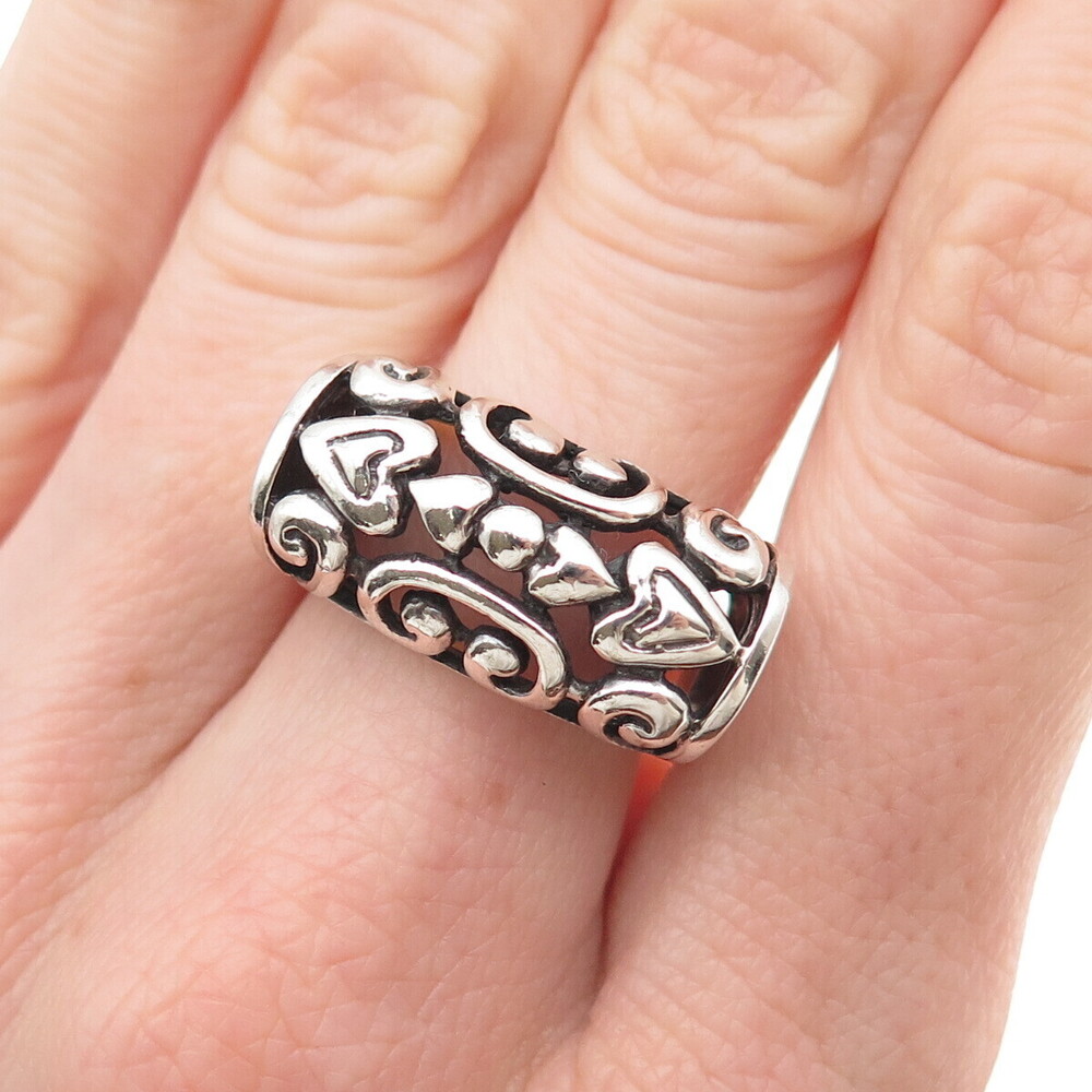 925 Sterling Silver Vintage Heart Ornate Oxidized Ring Size 7.25
